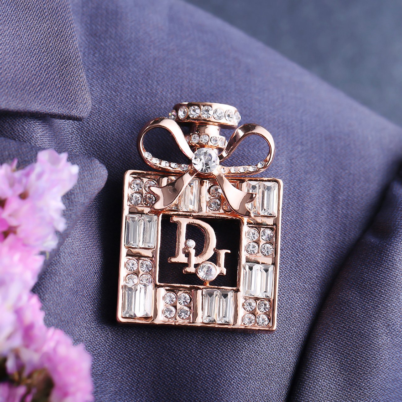 Gold-Plated Crystal Perfume Bottle Brooch image 1