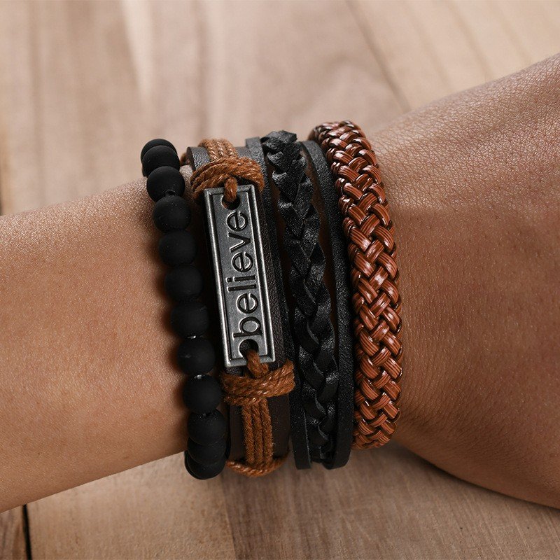 4 Piece Multi-Layered & Multi-Coloured Mattel, Beads, Leather Believe Bracelet image 2