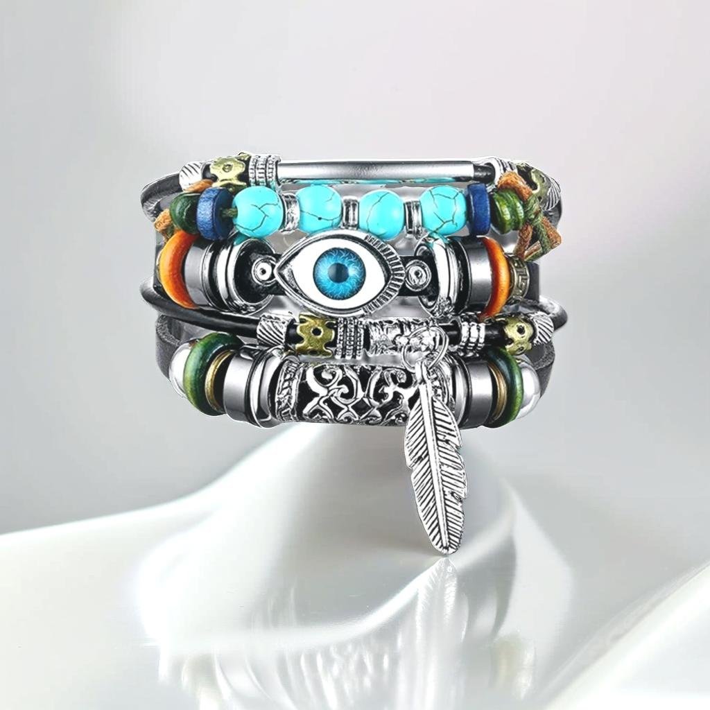 Evil Eye Multi-Layer Leather Bracelet image 0