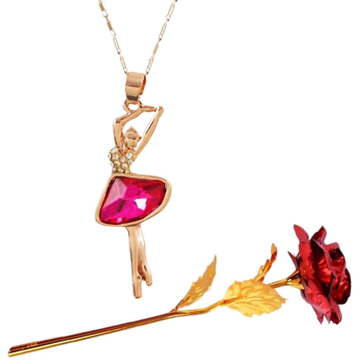 Valentine's Day Dancing Doll Pendant Chain & Red Rose Combo Set image 1