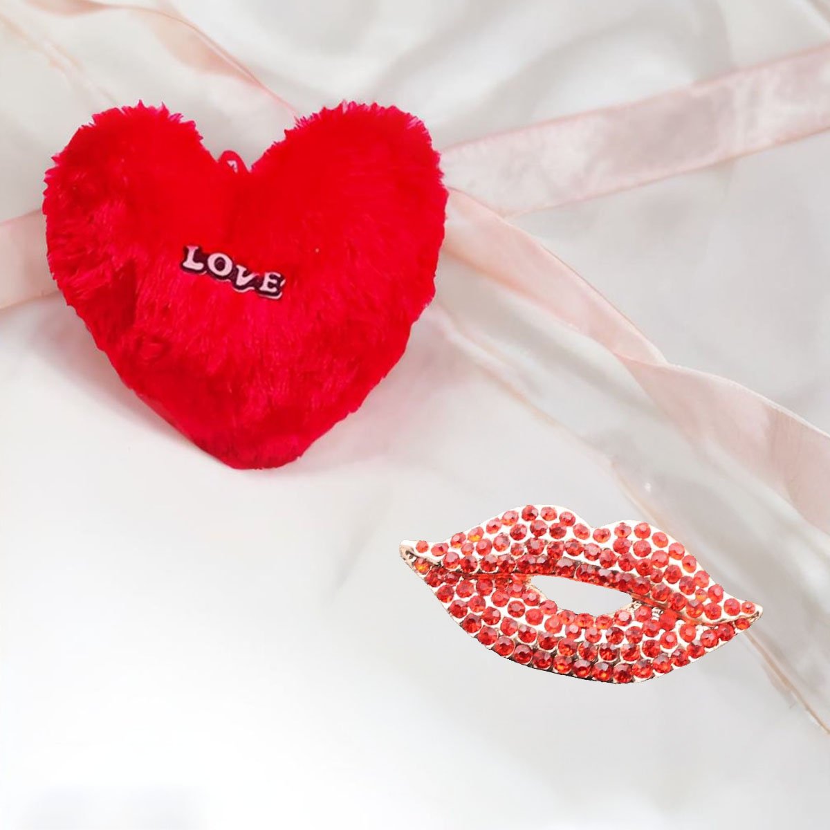 Valentine's Day Combo Set Hot Red Lips Brooch with Heart Pillow image 0