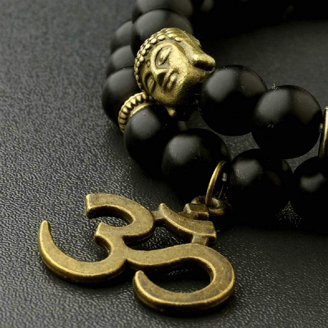 2PCs Glossy Black Beads OM Buddha Onyx Bracelet for Men & Women image 5