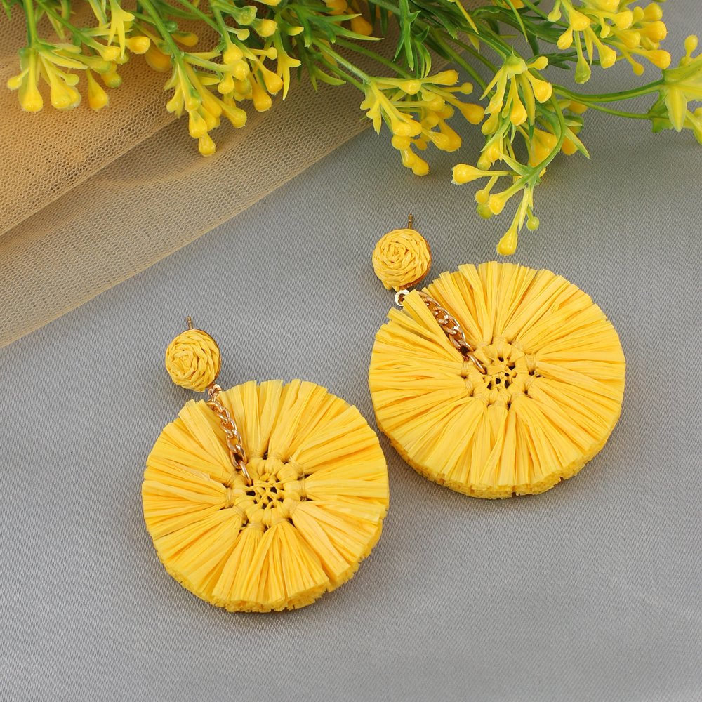 Handcrafted Yellow Thread Detailed Dangler Earrings image 2