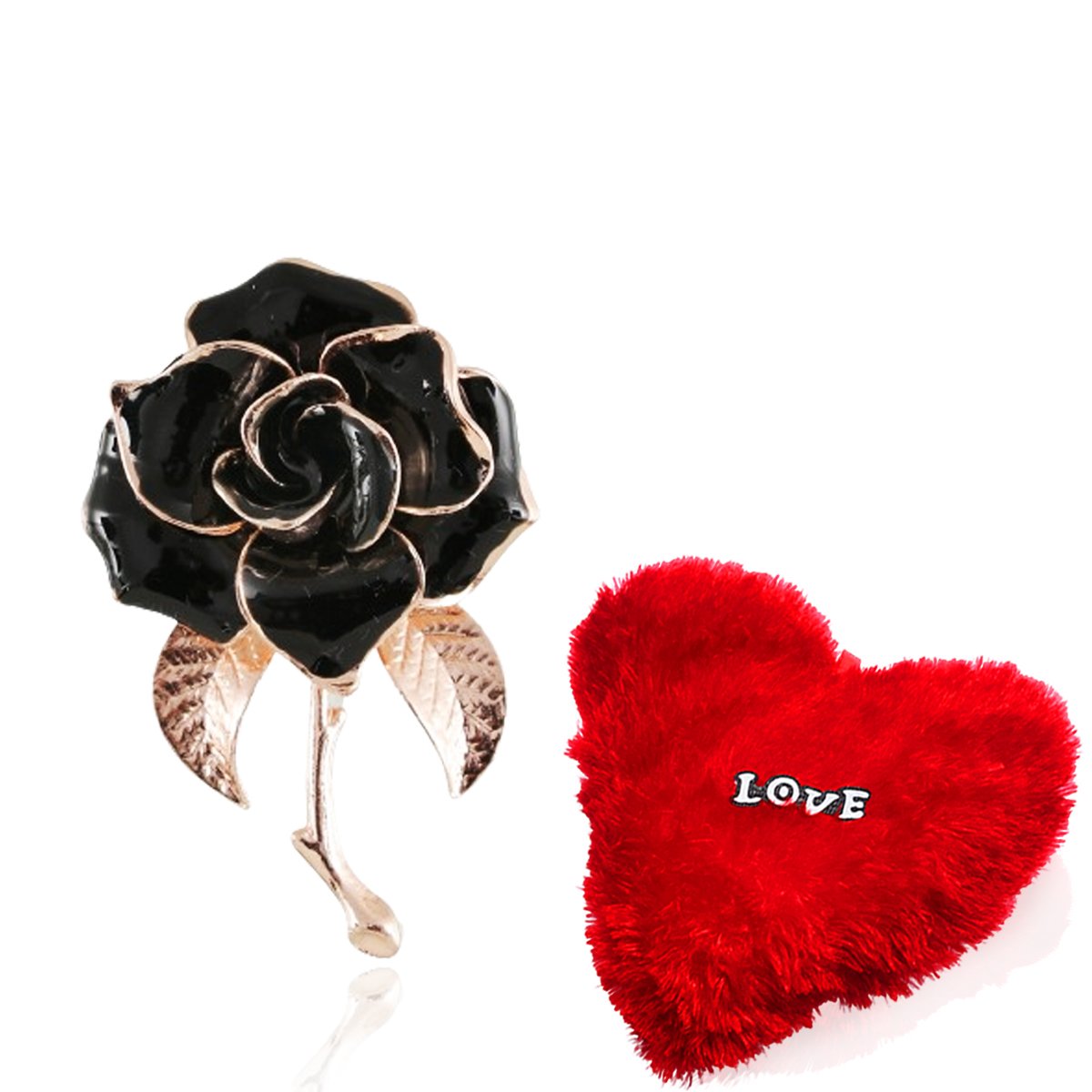 Valentine's Day Combo Set Black Rose Brooch with Heart Pillow image 1