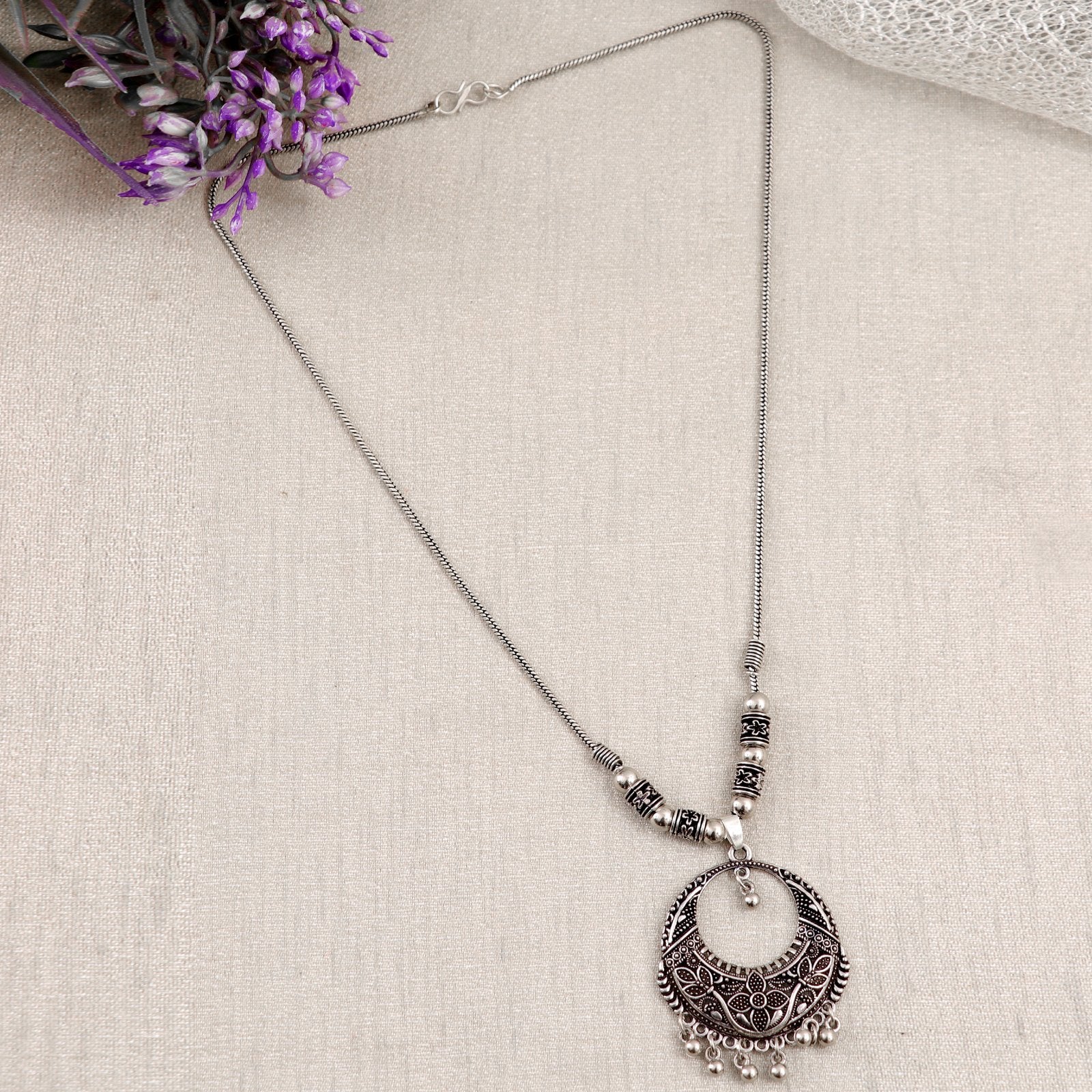 Oxidised Silver Long Hoop Pendant Necklace image 3