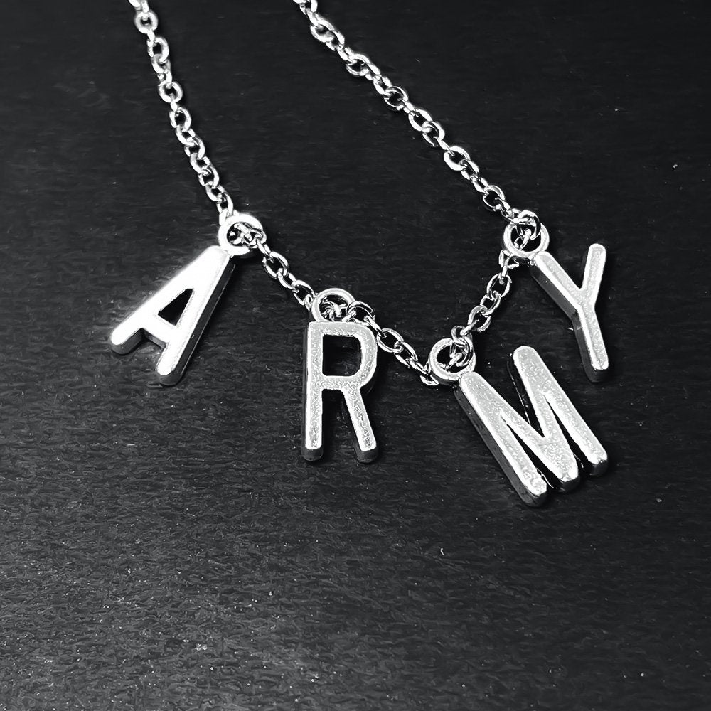 Oxidized Silver ARMY Pendant Chain Necklace for Men/Women image 3