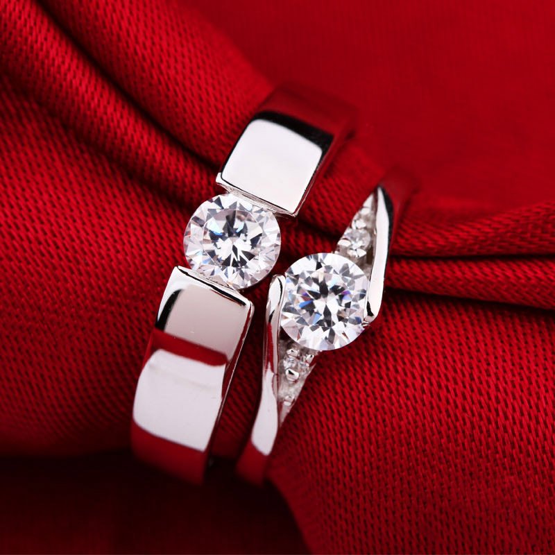 Silver-Plated Crystal Studded Couple Ring image 0