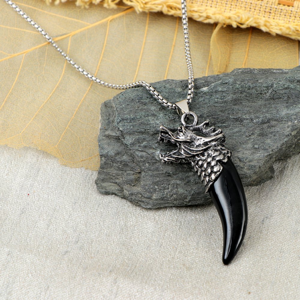 Oxidized Silver Dragon Head Pendant Chain Necklace image 2