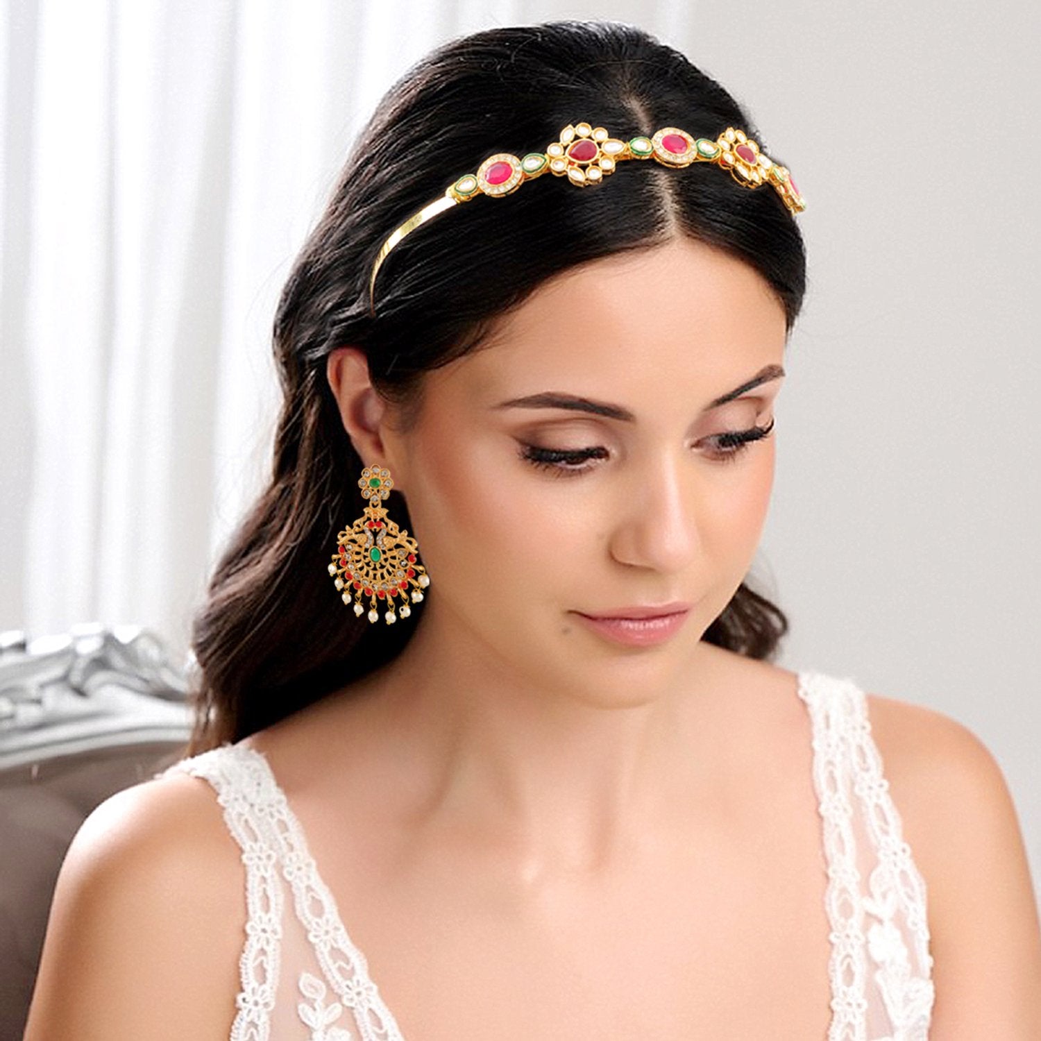 Ethnic Mathapatti Hairband and Earrings Set image 1