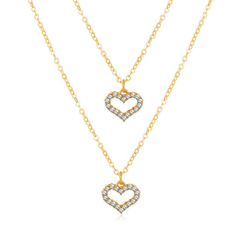 Gold-Plated Double Layered Heart Pendant Necklace for Women/Girls image 3