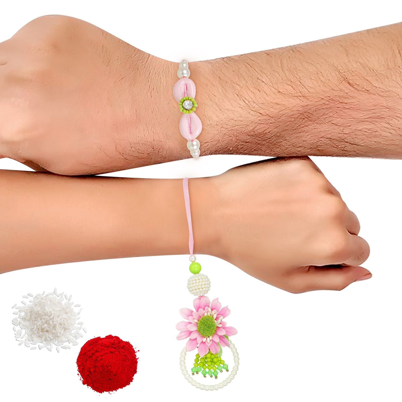 Set Of 2 Handcrafted Floral Beaded Bhaiya Bhabhi Rakhi image 4