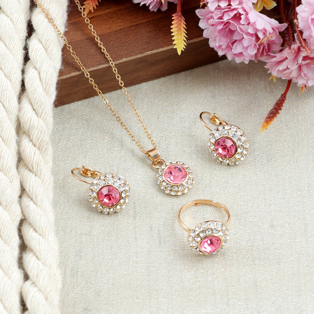 Gold-Plated Pink CrystaL Cubic Zirconia Jewellery Set image 3