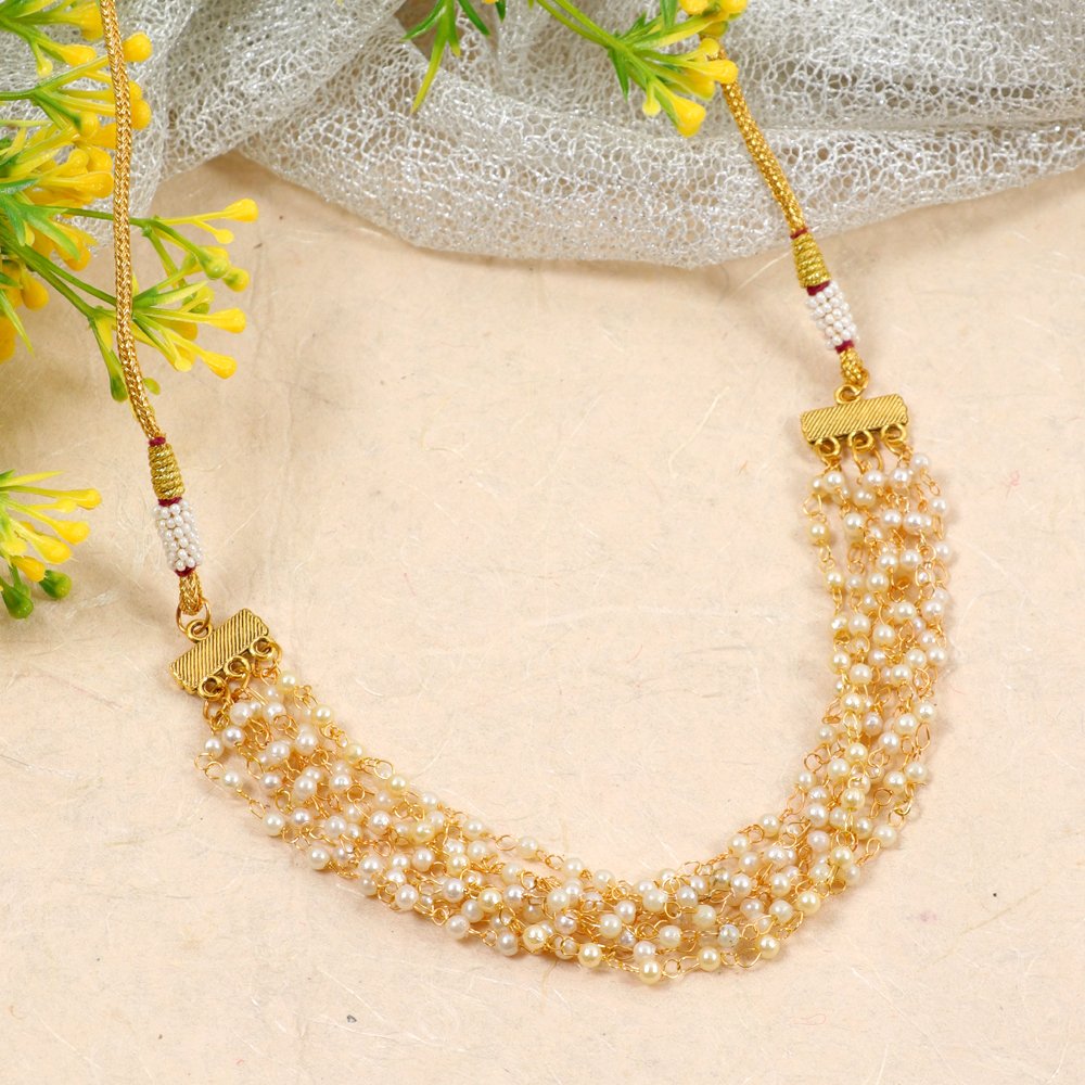 Gold-Plated Handmade Pearl Beaded Layered Necklace image 1