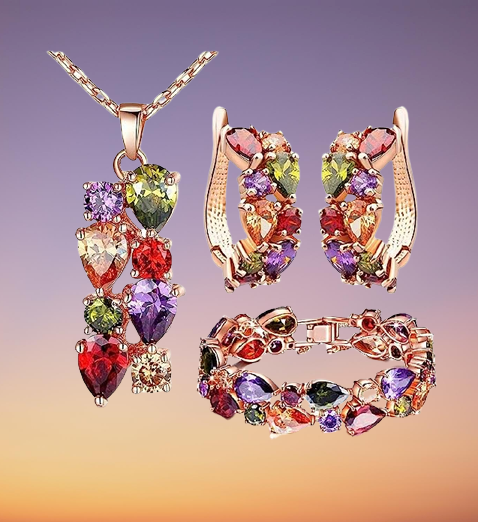 Gold-Plated Combo of Multicolor Crystal-Stud Pendant Set with Bracelet for Women/Girl image 1