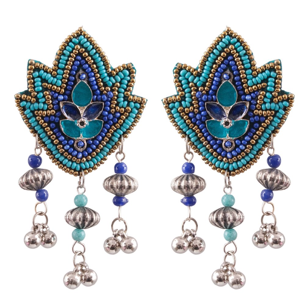 Handcrafted Beaded Blue Dangler Earrings for Women/Girl's image 4