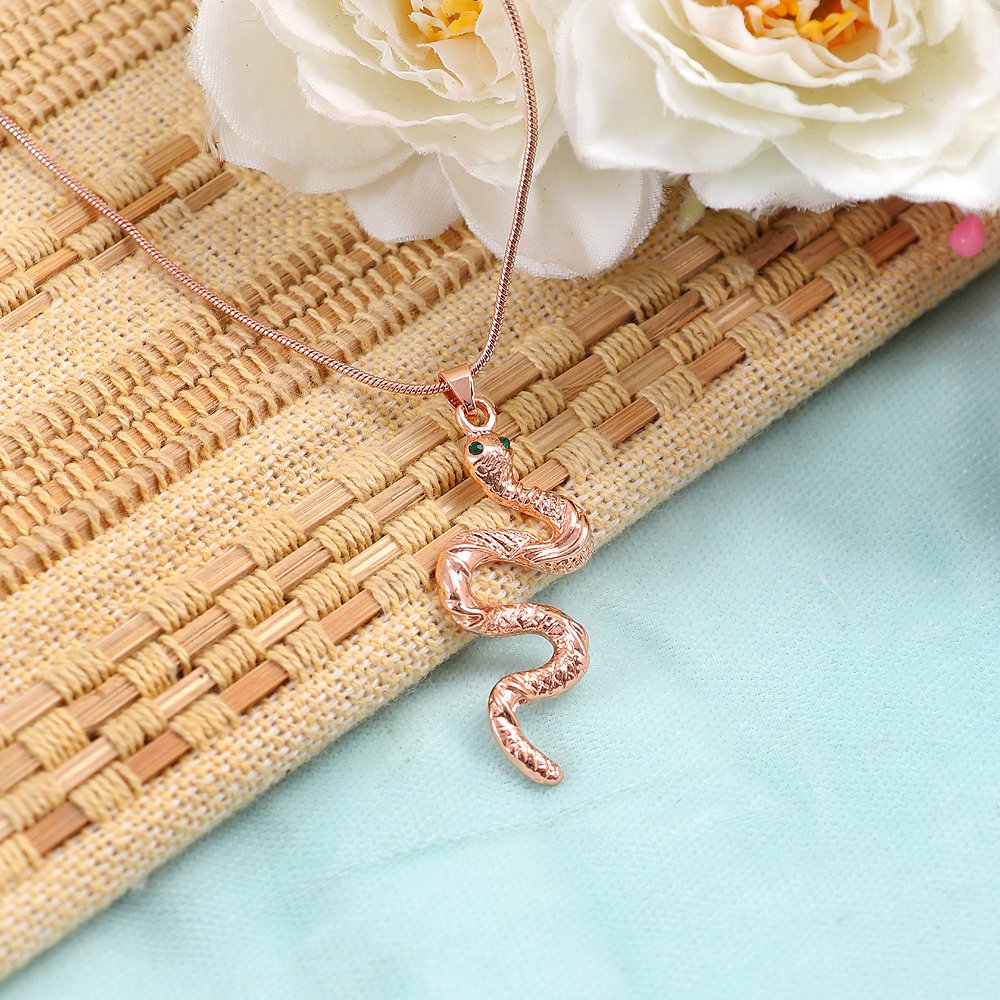 Gold-Plated Chunky Chain Snake Pendant Necklace image 1