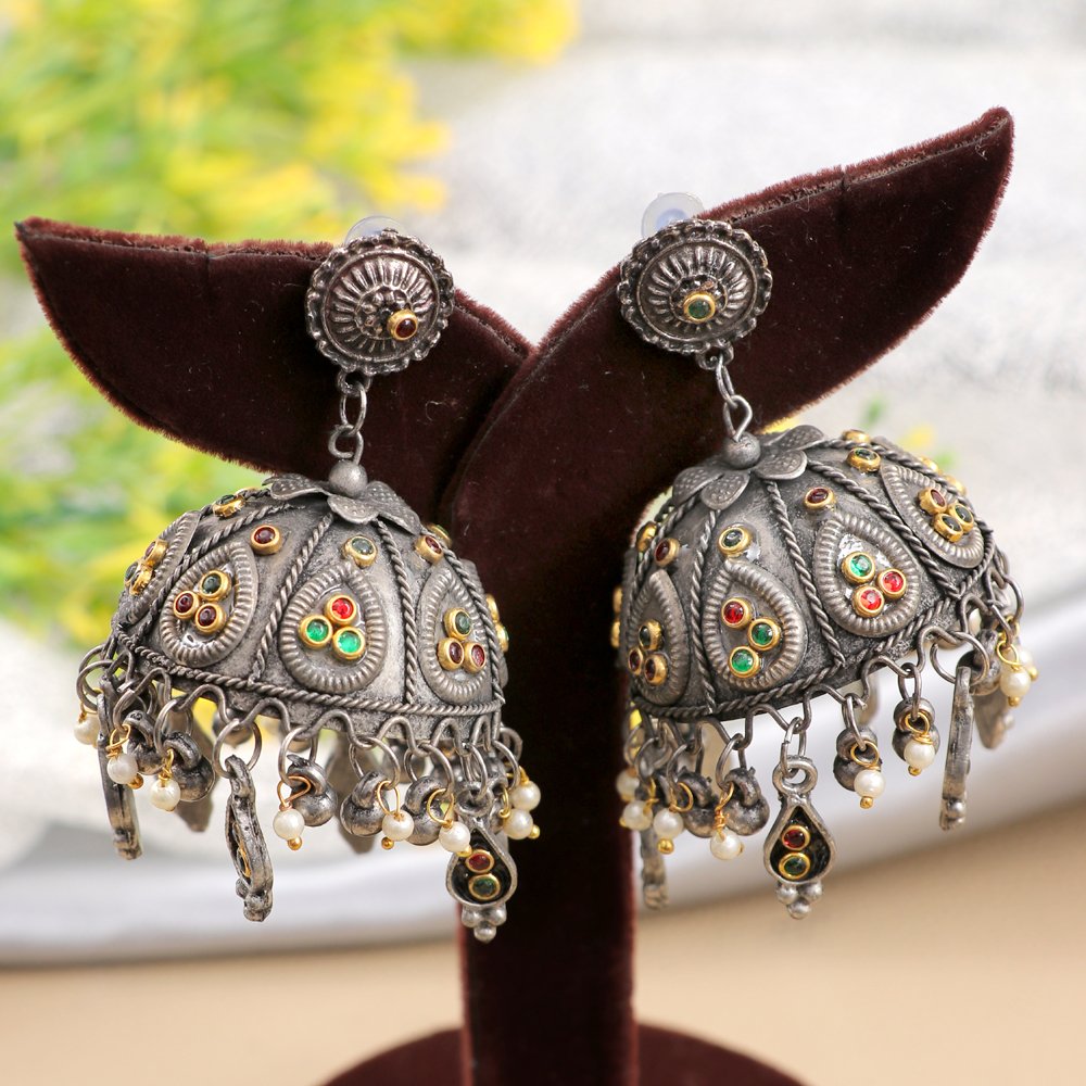 Oxidized Silver Celebrity-Inspired Jhumki Earrings image 2