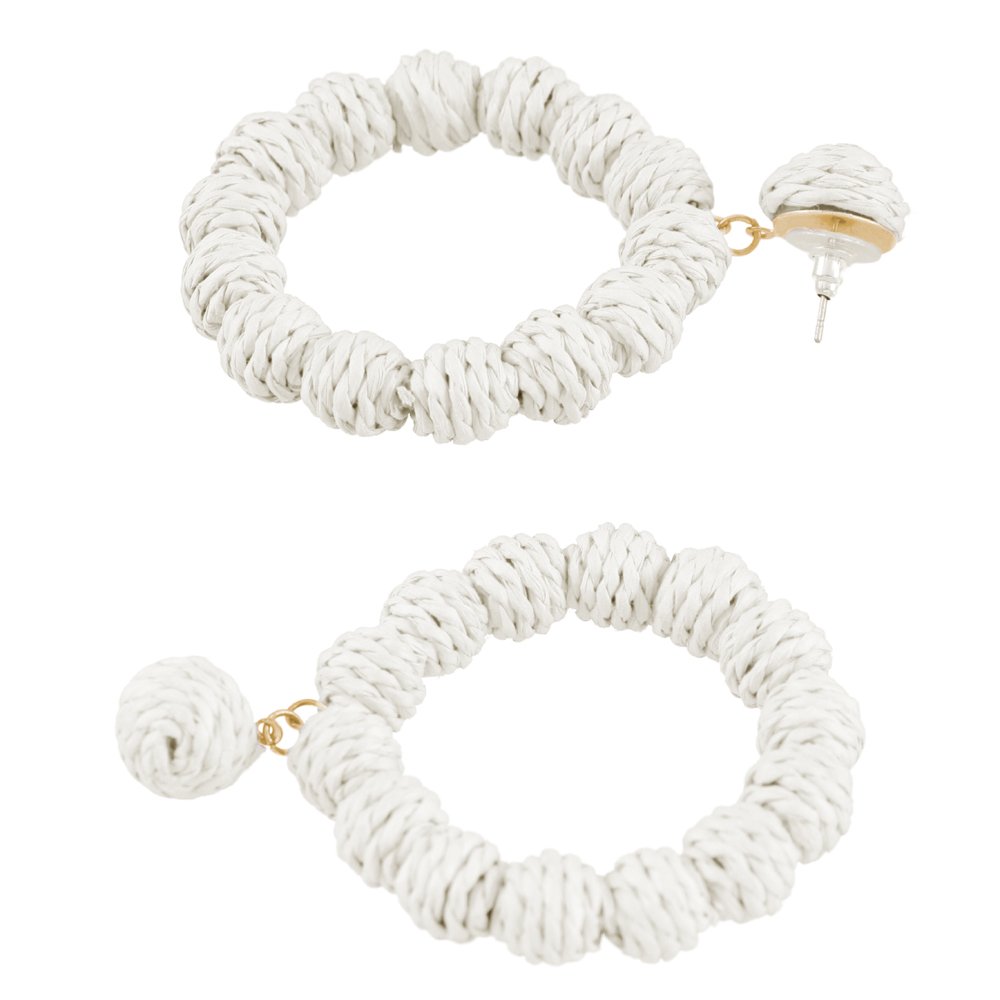 Handcrafted White Thread Ball Drop & Dangler Earrings image 1