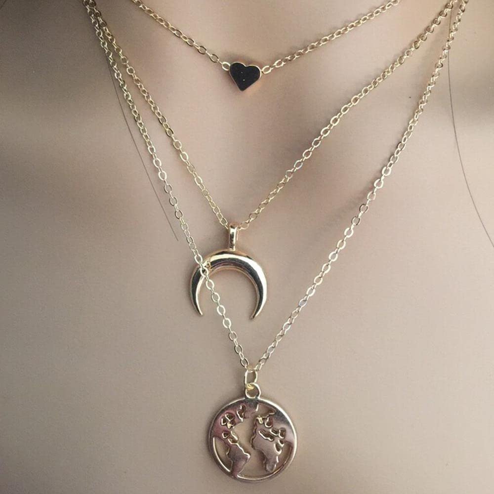 Gold-Plated Multilayer Half Moon/Heart Necklace for Women/Girls image 1