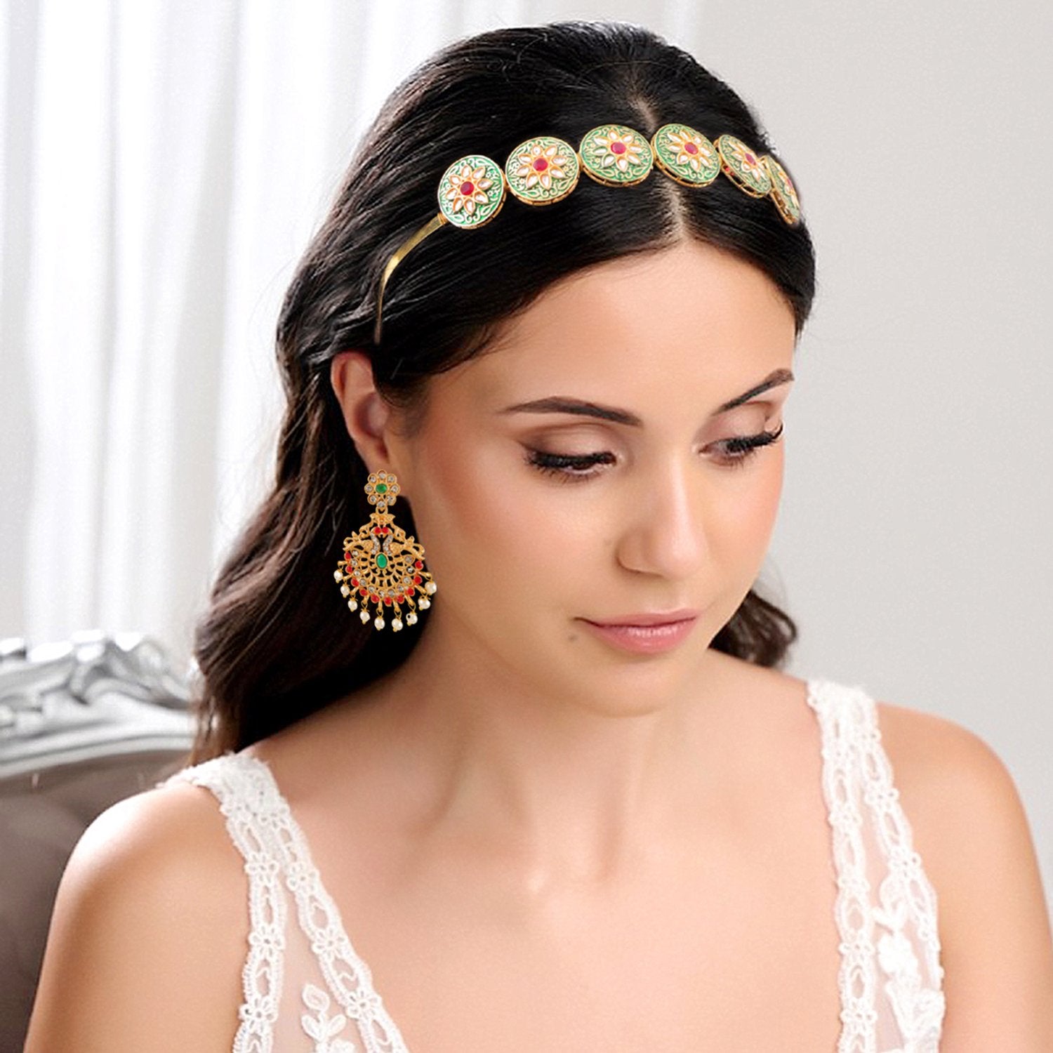 Ethnic Mathapatti Hairband and Earrings Set image 1