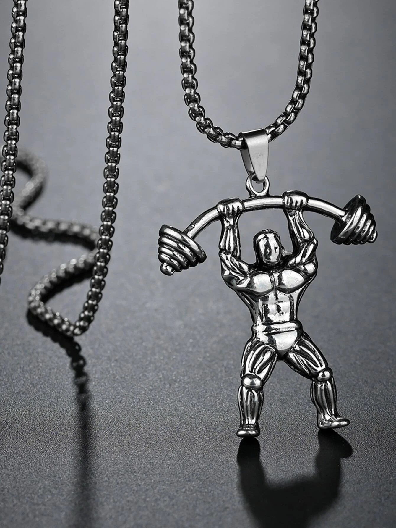 Silver-Plated Weightlifter Body-Builder Powerlifter Pendant Necklace image 0