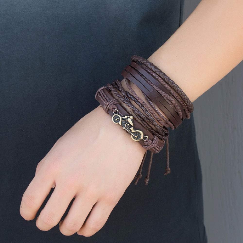 Biker Multi-strand Leather Wraps Beaded Bracelets Combo of 2 image 3