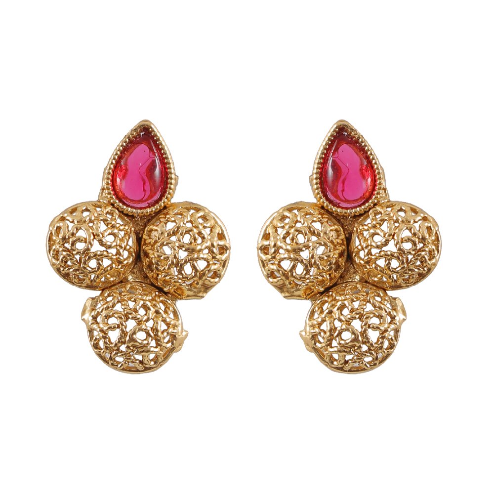 Ethnic Gold-Plated Red Stone Maharastrian Choker Jewellery Set image 4