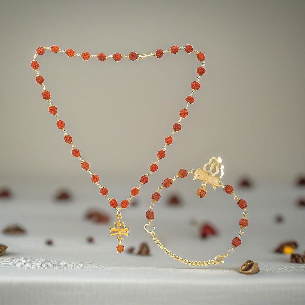 Men's Rudraksh Om Shiva Trishul Necklace & Rudraksh Bracelet Combo Set image 7