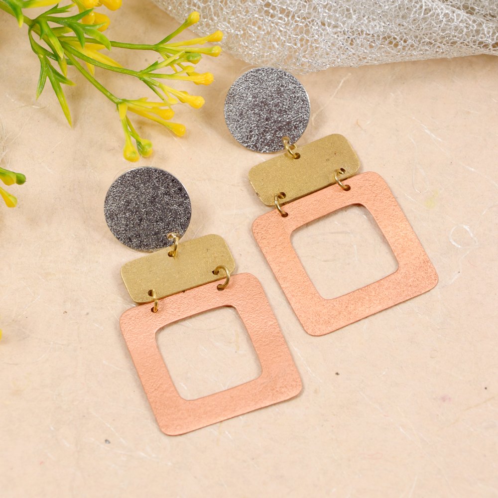 Demi-Fine Jewelry Gold-Tone Rectangular Danglers Anti-Tarnish Waterproof Copper Earrings image 2
