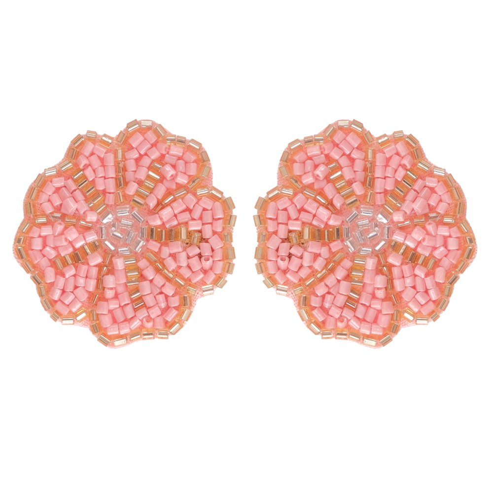 Handmade Peach Floral-Beaded Stud Earrings For Women/Girl's image 4