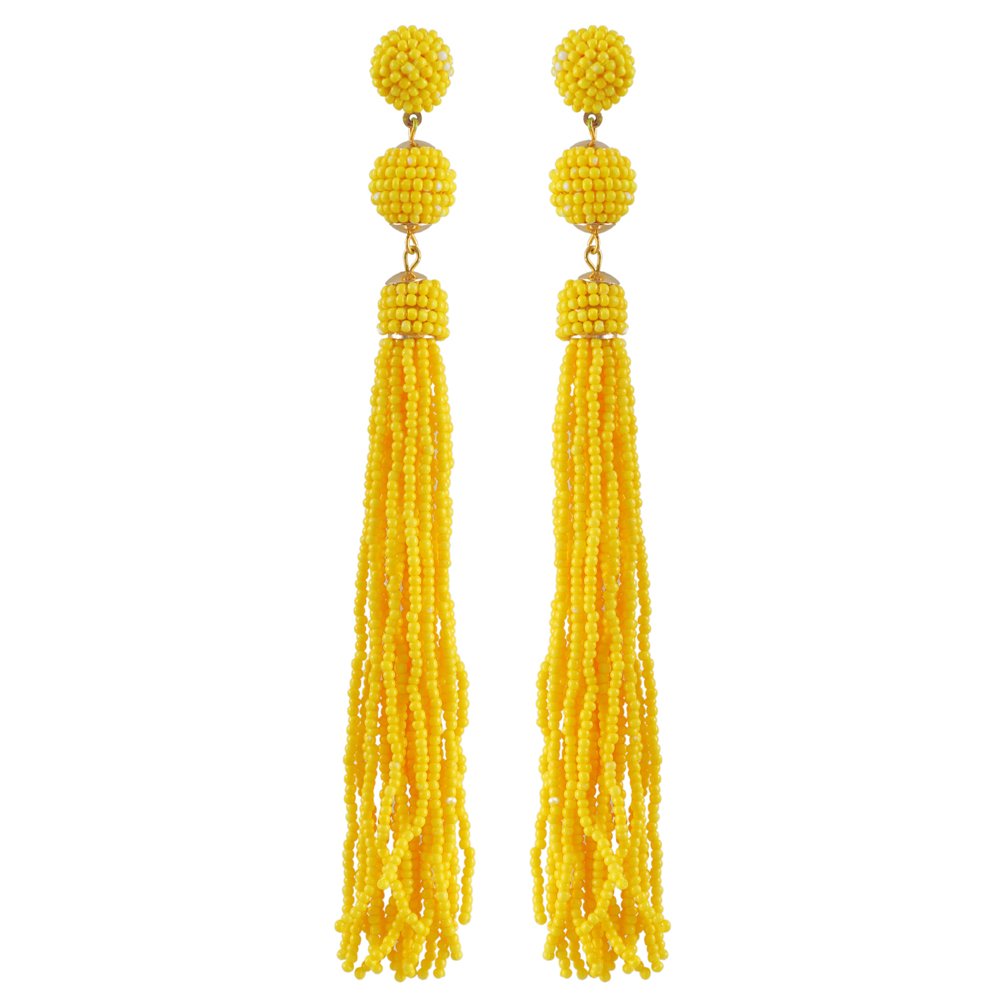 Yellow Beaded Tassel Earrings image 4
