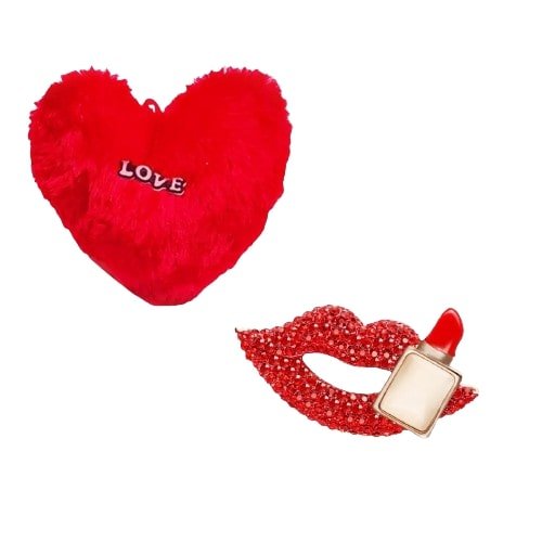 Valentine's Day Combo Set Hot Red Lipstick Brooch with Heart Pillow image 1