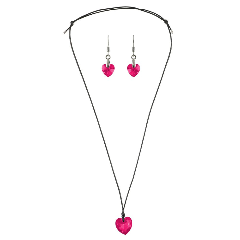 Pink Crystal Heart Pendant Necklace and Earrings Set image 3