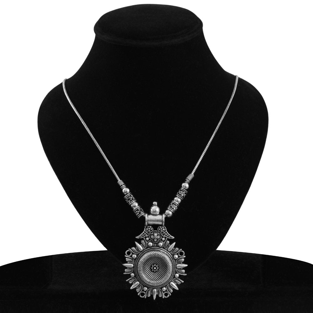 Oxidised Silver Long Sunflower Pendant Necklace image 2