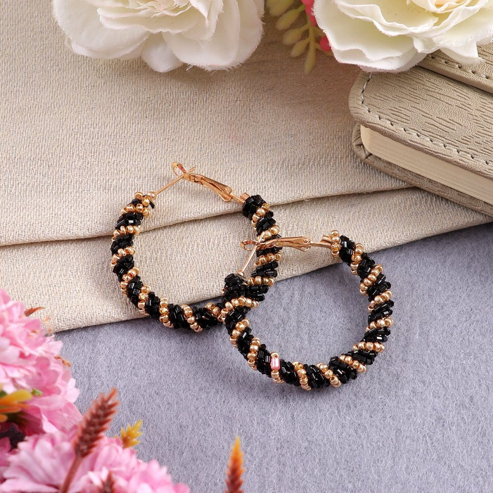 Black Beaded Hoop Earrings image 2