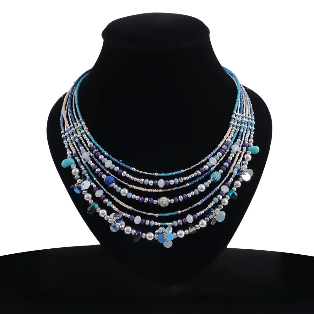Bohemian Blue Multicolor Beaded Multi-layered Choker Necklace image 1