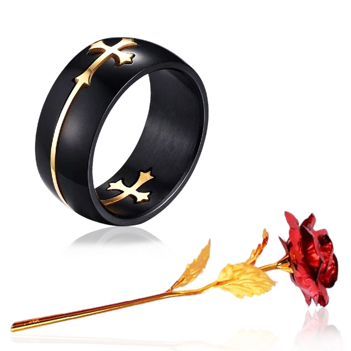 Valentine's Day Gift Set Cross Ring & Red Rose Combo image 1