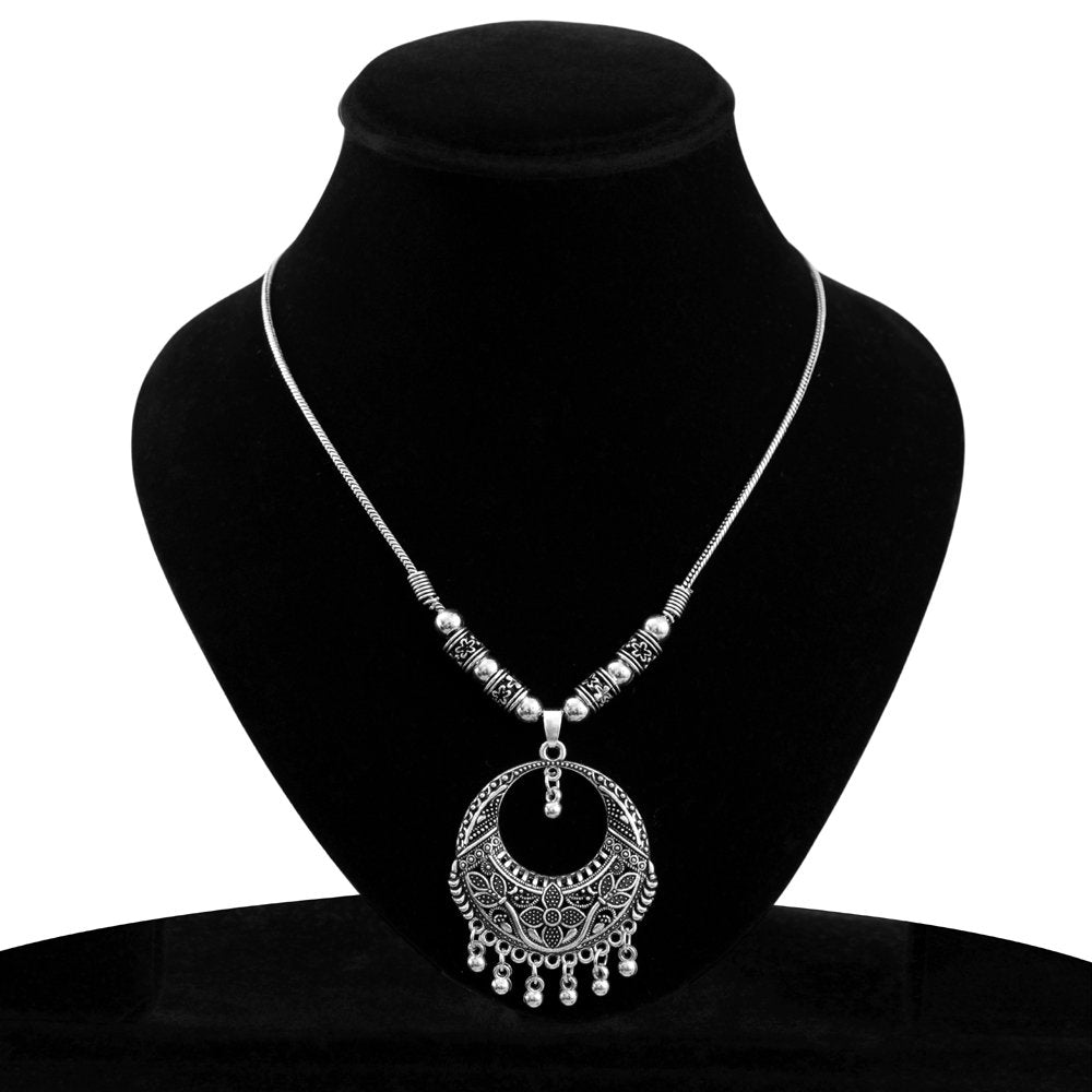 Oxidised Silver Long Hoop Pendant Necklace image 2