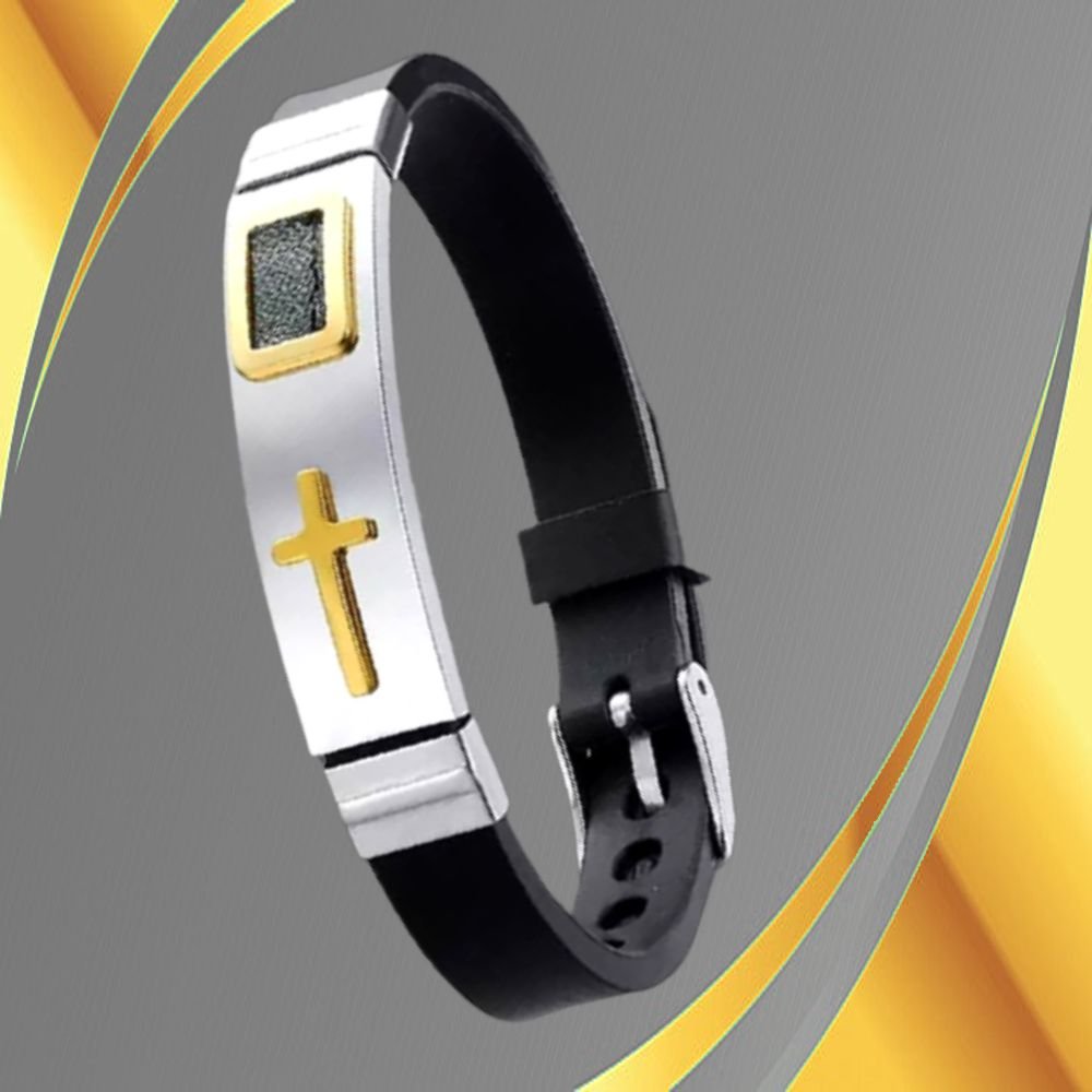 Stylish PU Black Leather Christian Cross Bracelet for Men image 0