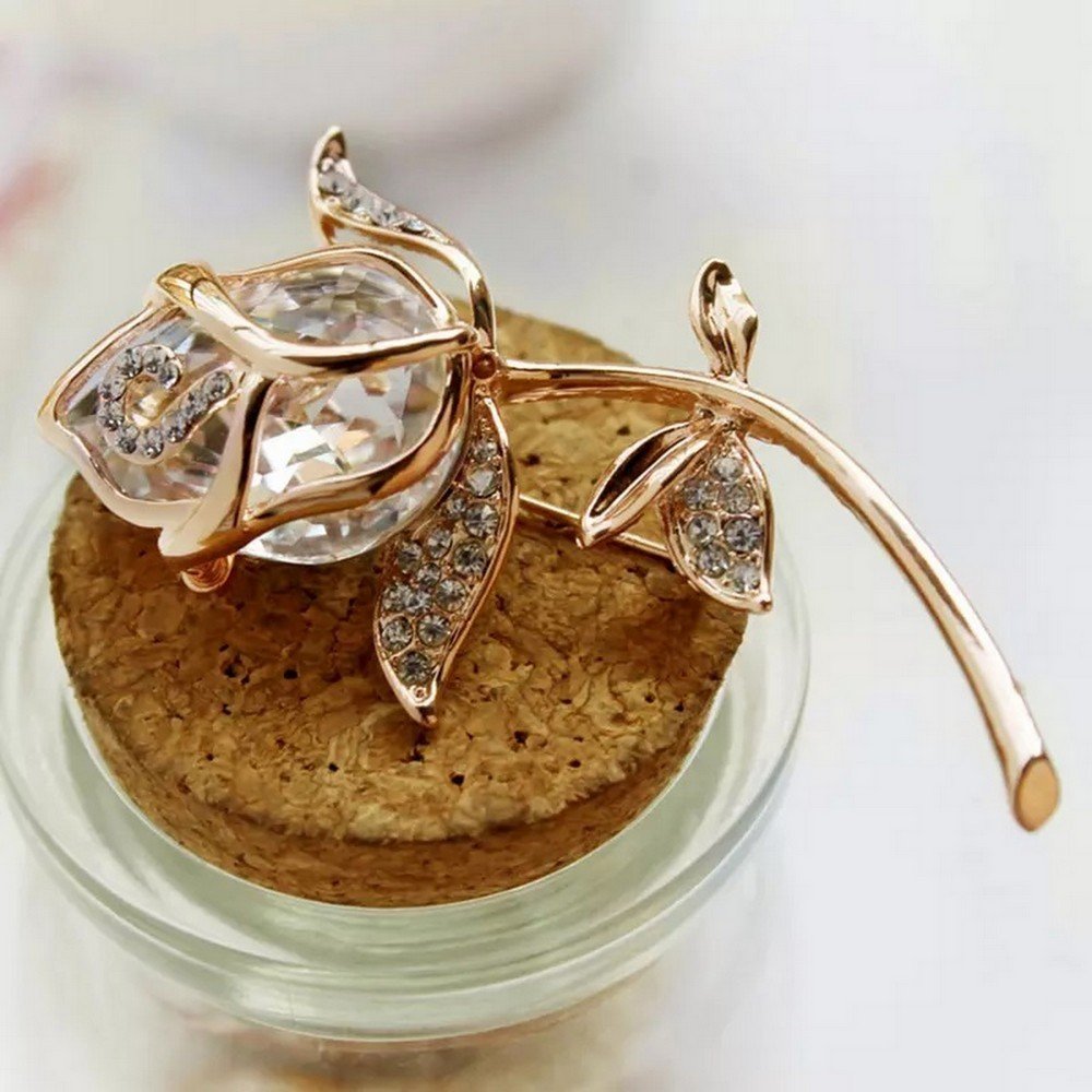 Elegant Gold-Plated Crystal Rose Petal Brooch for Men/Women image 2