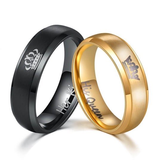 Gold & Black Crown Couple Ring Set image 2