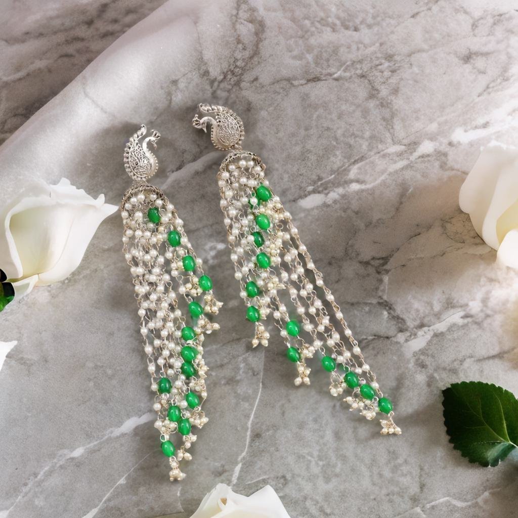 Peacock Shape Pearl Layered Jhumki Earrings image 4