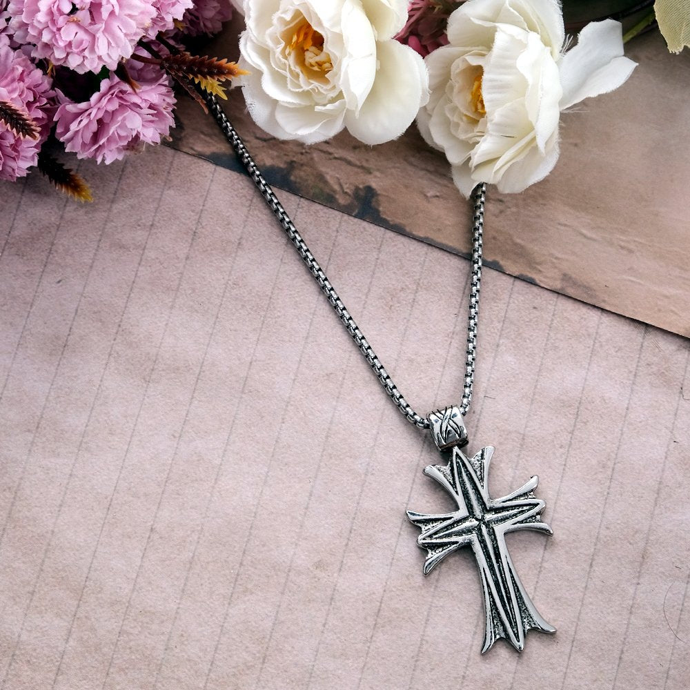 Oxidized Silver Jesus Christ Crucifix Cross Pendant Necklace image 0