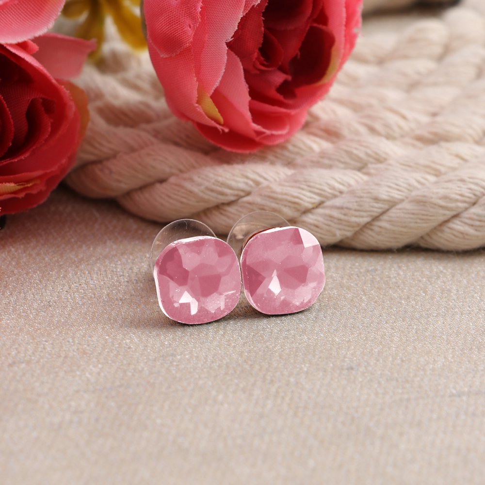 Silver-Plated Light-Pink Crystal Studs Earrings image 0