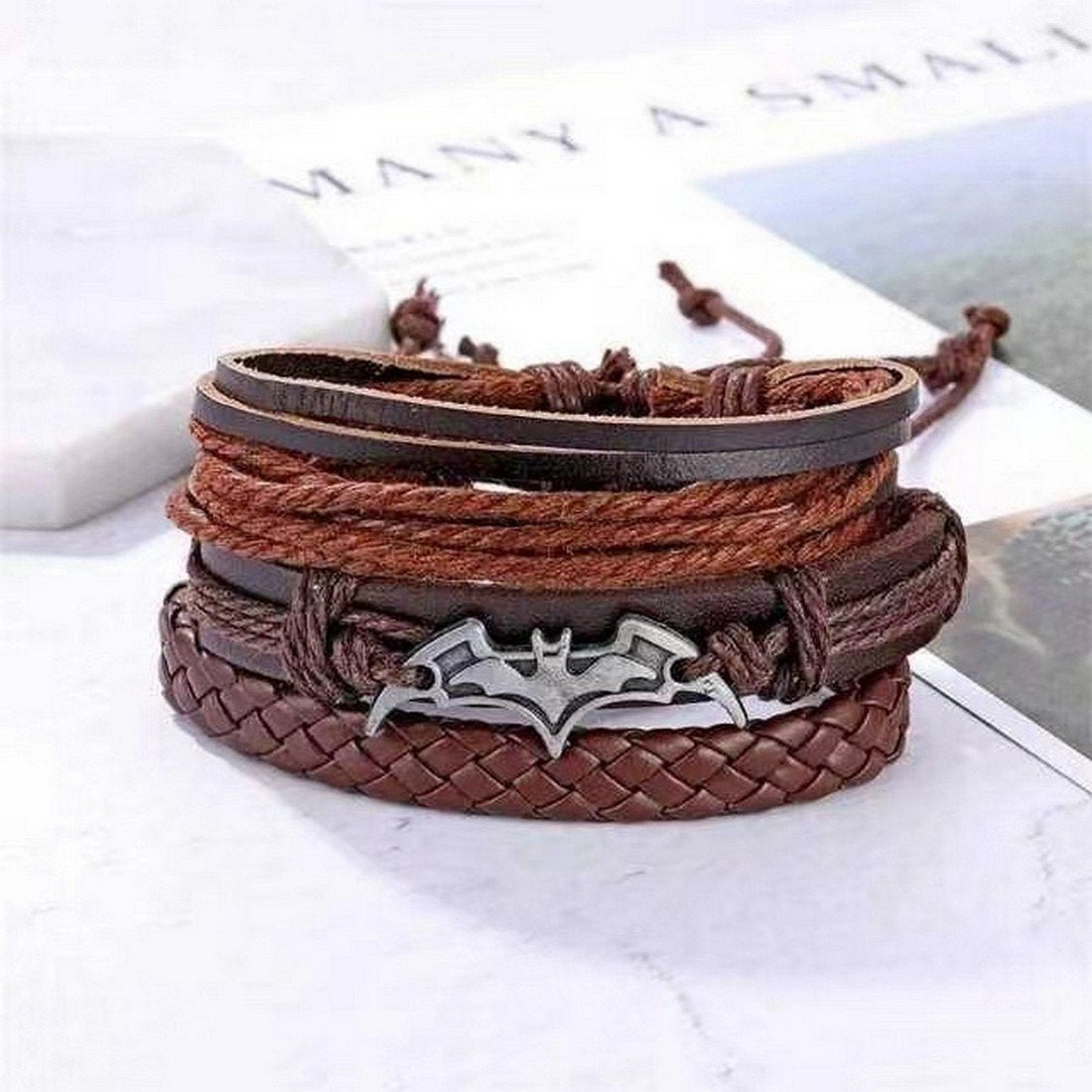 Multilayered Batman Bracelet Brown Leather for Men image 2