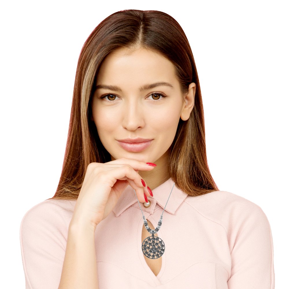 Oxidised Silver Long Floral Pendant Necklace image 2