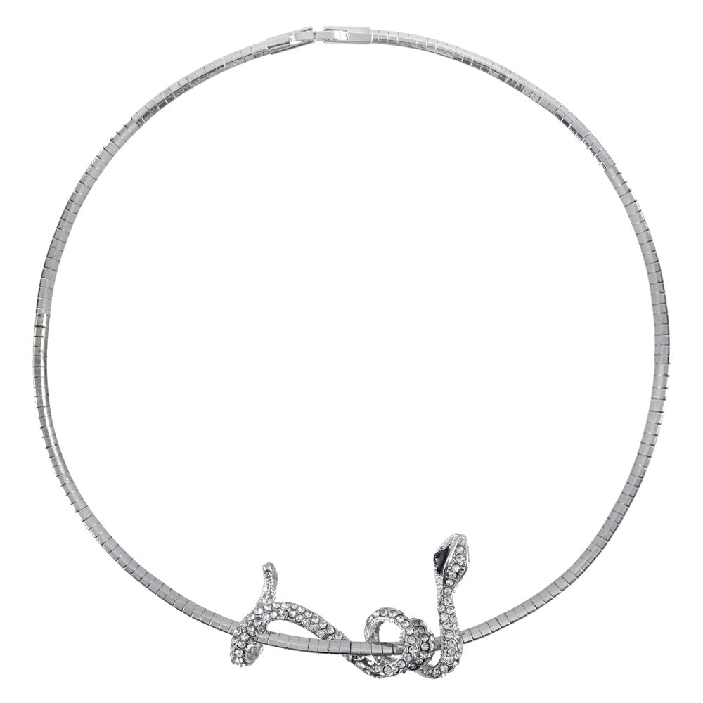 Silver-Plated White Stone Snake Necklace image 2