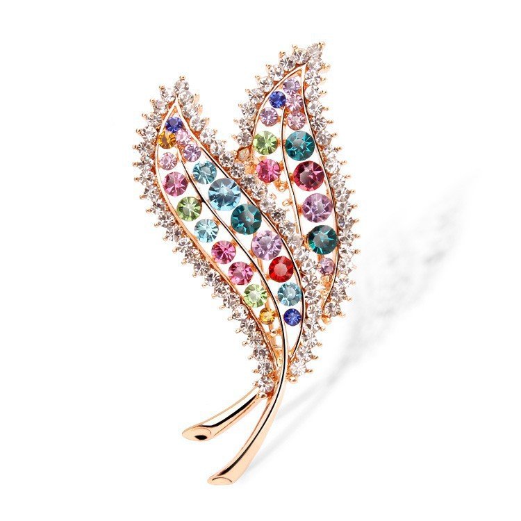 Gold-Plated Multicolor Crystal Leaf Shape Brooch For Women/Girl's image 3