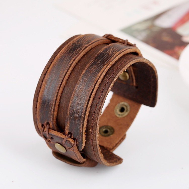 Brown Leather Wrist Band Bracelet for Men image 0