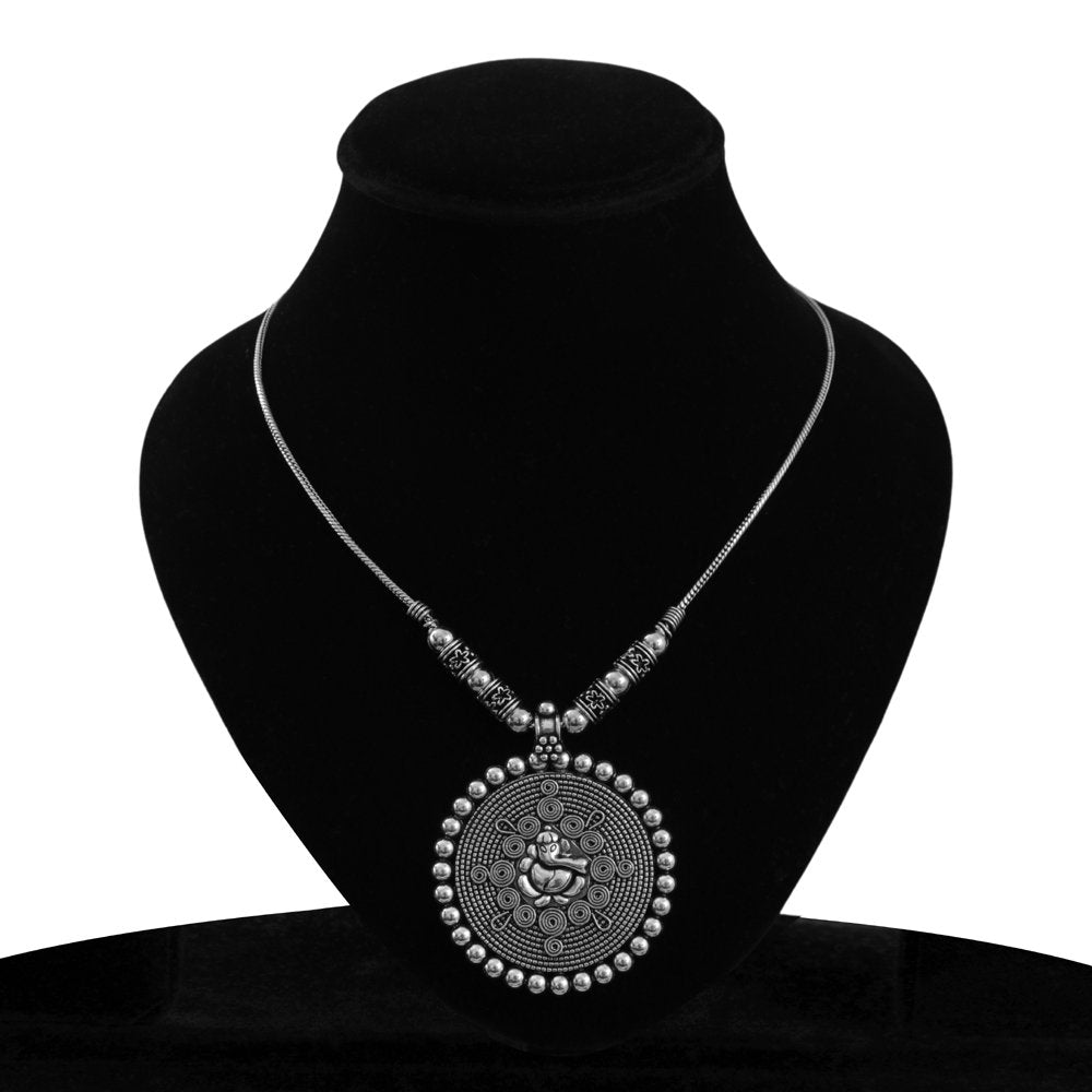 Oxidised Silver Long Ganesh Pendant Necklace image 2